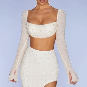 Oh Polly Pearl Embellished Two Piece Set